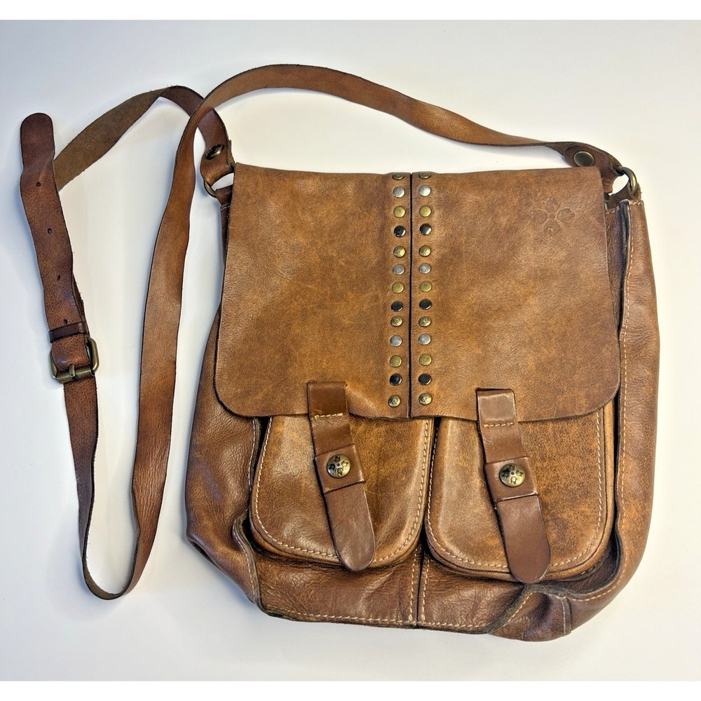 Patricia Nash Stud Messenger Armeno Crossbody Camel‎ Brown Bag Leather Purse